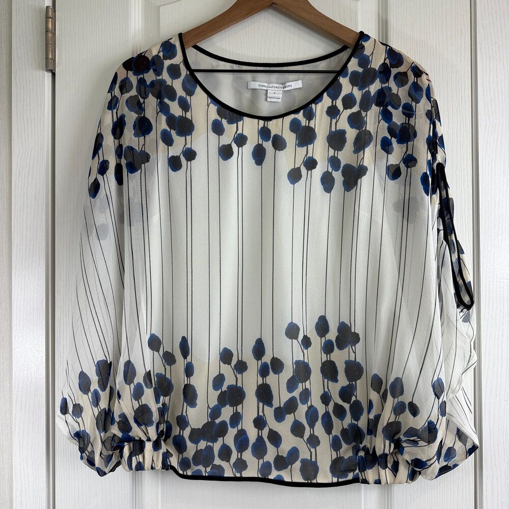 Diane von Furstenberg DVF Robyn Silk Batwing Short Sleeve Blouse Top Women's P